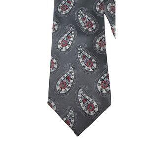 Ermenegildo Zegna Paisley Silk Necktie Men's Gray Red White 61"L  3.75"W‎